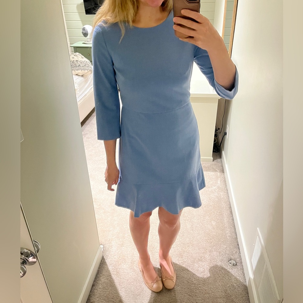 Banana Republic Blue A-Line Dress with 3/4 Sleeves Crew Neck